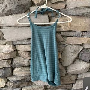 American Eagle Outfitters Women's Juniors Halter Tank Blue Teal Stripe